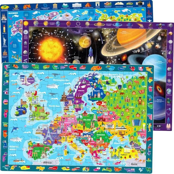 Puzzle Montessori Système Solaire Enfant 3-7 Ans - Jouet Éducatif Planètes Bois