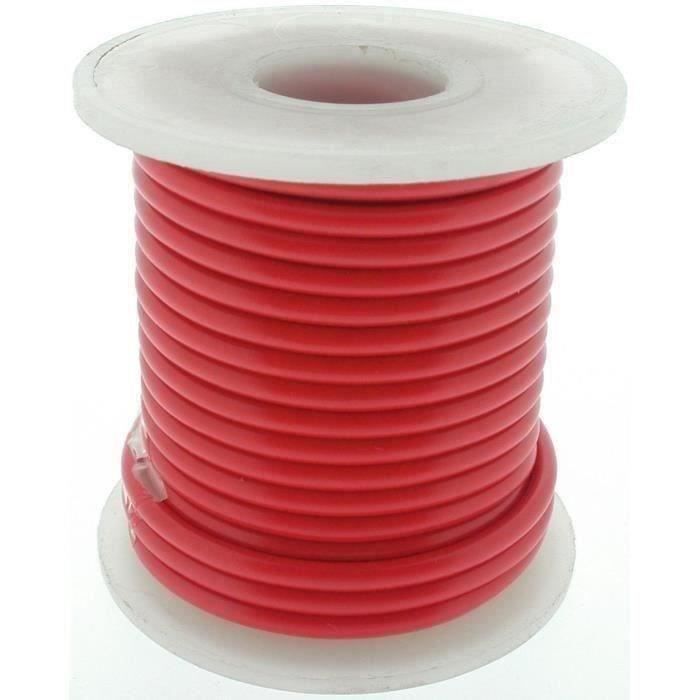 Fil électrique souple de couleur rouge section 1,5mm² - L: 7,6mètres