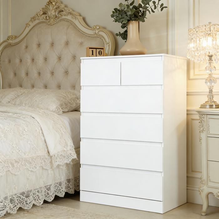 Commode - FLASIDU - 5 niveaux 6 tiroirs - 60x41x109cm - Simple - Blanc - grande capacité - forte capacité de charge