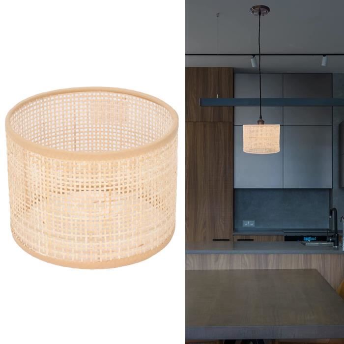 Abat-jour En Rotin Tissé Naturel - Cylindrique, 20,5x14x14 Cm - Pour Lampe E27/E14, Déco Salon Chambre - 13