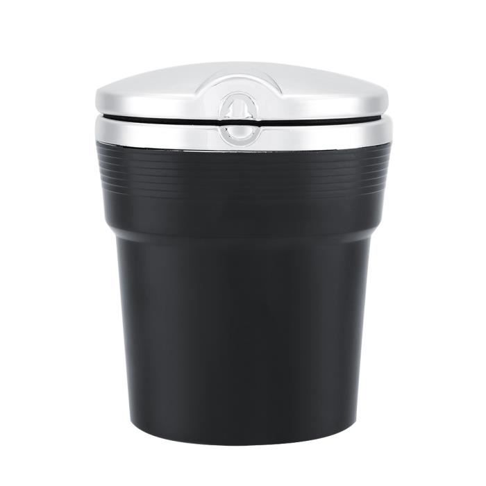 Cendrier Voiture LED - Acier Inoxydable 9,5x7,5x5,5cm, Couvercle Anti-odeur