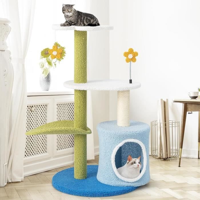 Comparer les prix de Arbre à Chat avec Grattoir en Sisal, en Forme de Fleur avec Boule et Poteau, Centre d'Activités Multicouche pour Chats, Charge 15kg