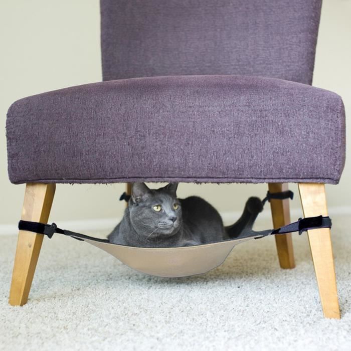 Velcro Hamac Sous La Chaise Lit De Chat Gris Foncé Beige
