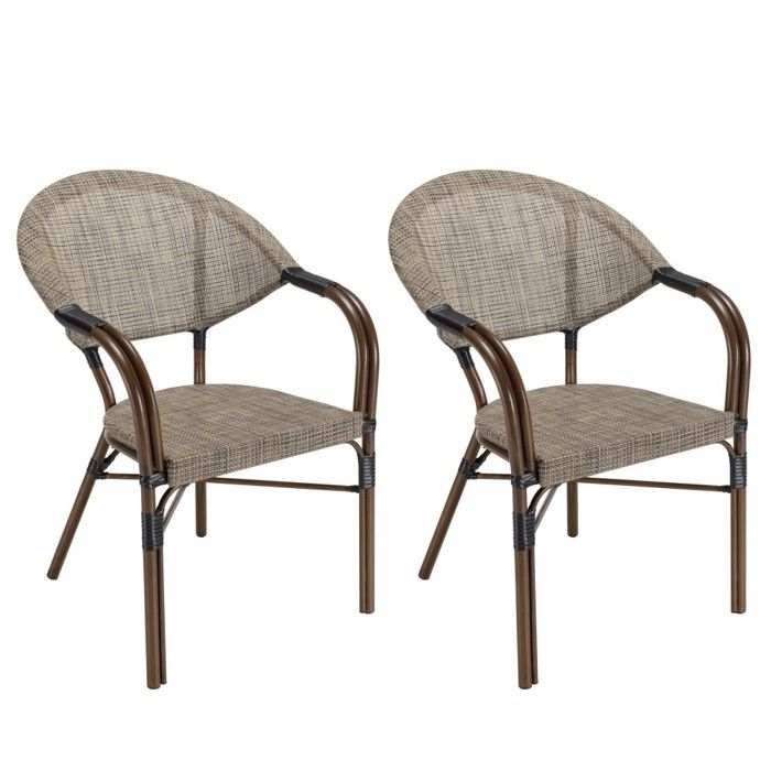 MACABANE VIANNEY - Lot de 2 chaises de jardin bistrot en acier textilène taupe MACABANE VIANNEY - Lot de 2 chaises de jardin bistrot en acier textilène taupe