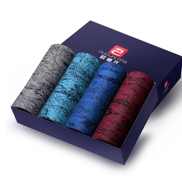 Boxer Homme Coton Élasthanne - Lot De 4, Confort Respirant, Taille L (Noir, Bleu, Rouge, Blanc)