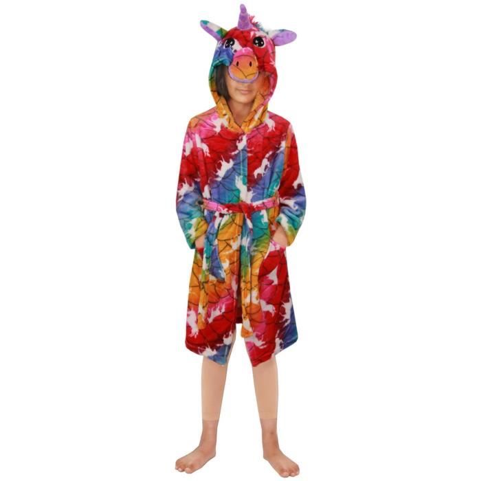 Peignoir Licorne Fille Avec Capuche Et Pantoufles - 100% Polyester Doux - Cadeau Anniversaire Ou Noël