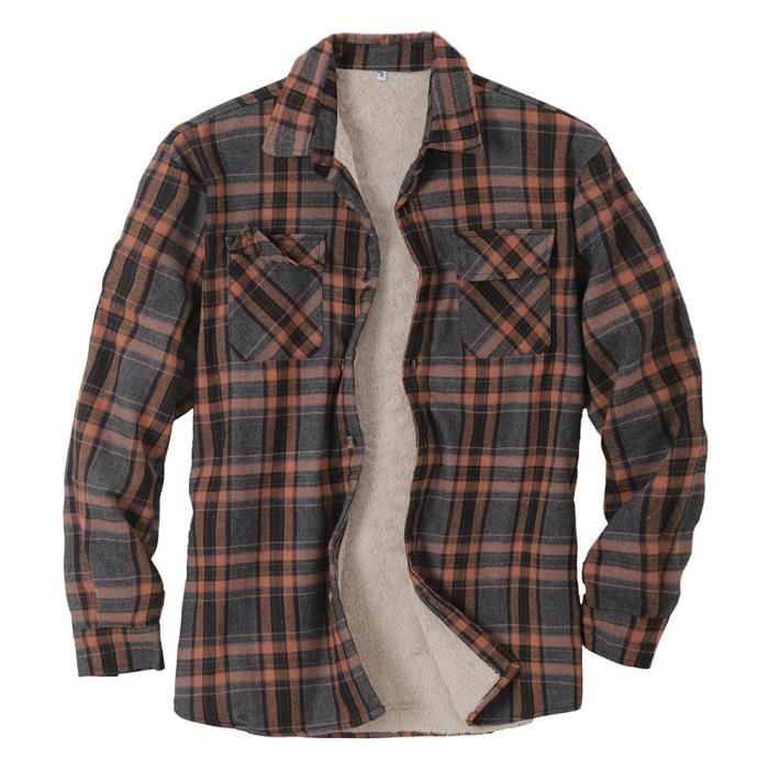 Homme Chemise Chaude a Carreaux Confort Flanelle Chemise Matelassee Hauts d hiver Chemise Thermique Chemise de Loisirs brun Brun Cdiscount Pret a Porter