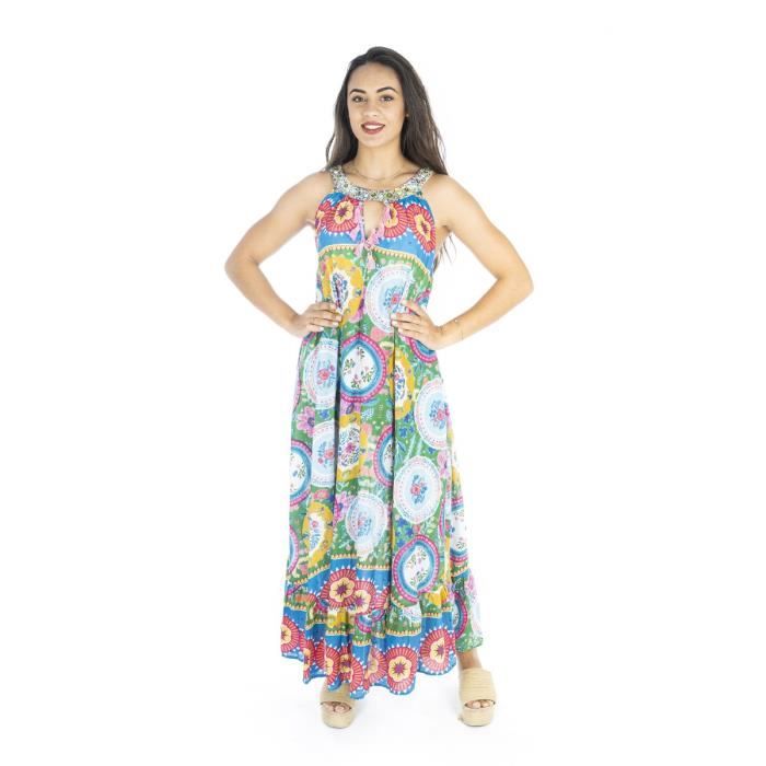 Isla Bonita By SIGRIS - Robes | Robe longue colorée pour l'été - Robe T-shirt Femme