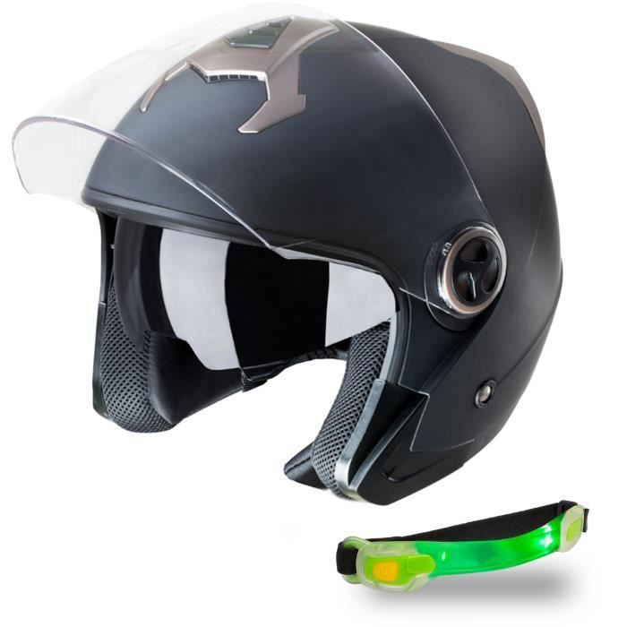 NAT HUT Casque moto jet Double Visière | Casque scooter homologué | Casque Moto pour Homme et Femme | Approuvé