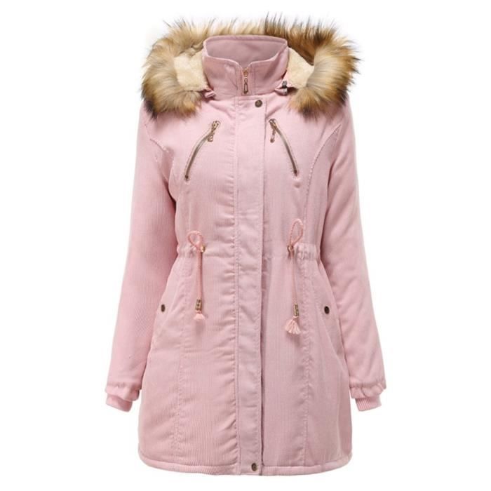 Manteau D'hiver Femme En Velours Côtelé Avec Capuche - Style Décontracté Et Chaud