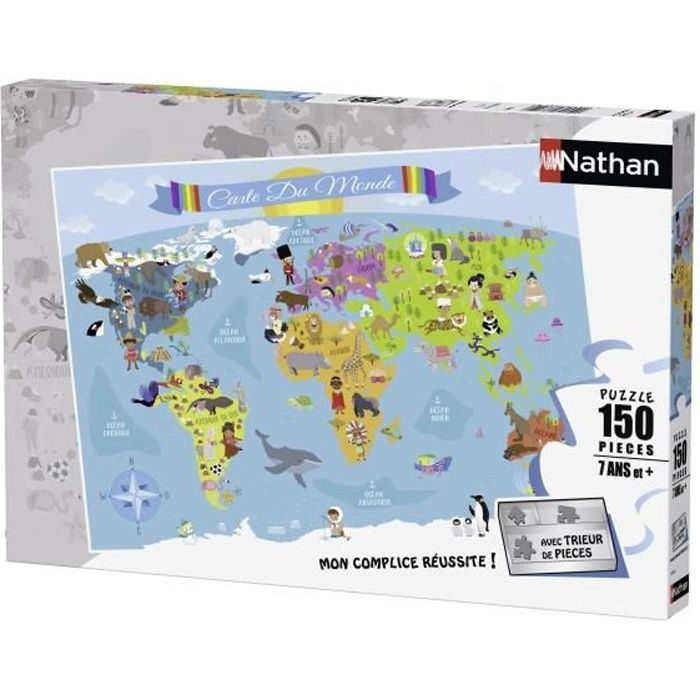 Puzzle 150 Pieces Carte Du Monde Nathan Puzzle Enfant Trieur Des 7 Ans Cdiscount Jeux Jouets