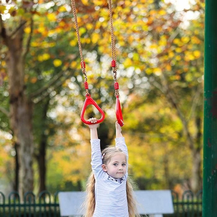 Barre de balançoire trapèze en bois pour enfants avec anneaux de gymnastique en plastique pour intérieur ou extérieur