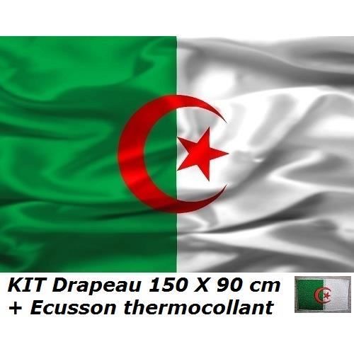 KIT DRAPEAU 150 X 90 cm ALGERIE + PACTH ECUSSON no maillot écharpe fanion …