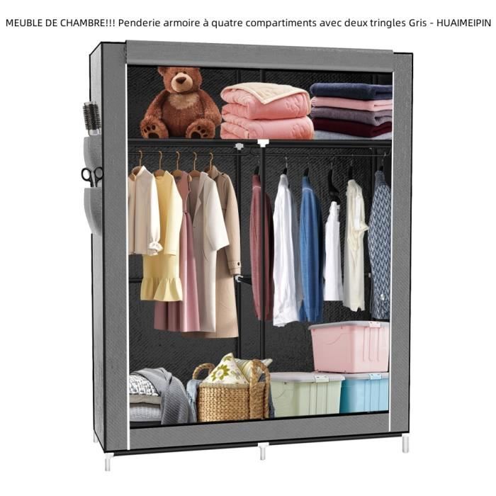 Penderie armoire à quatre compartiments avec deux tringles Gris 108 x 45 x 170 cm - QUIIENCLEE