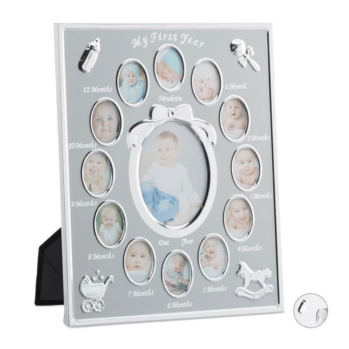 Relaxdays Cadre Pour Photos Bebe An 1 Cadre Photo Bebe Par Mois En Alu 12 Mois 29 X 24 Cm Collage Pour Exposer Couleur Cdiscount Maison