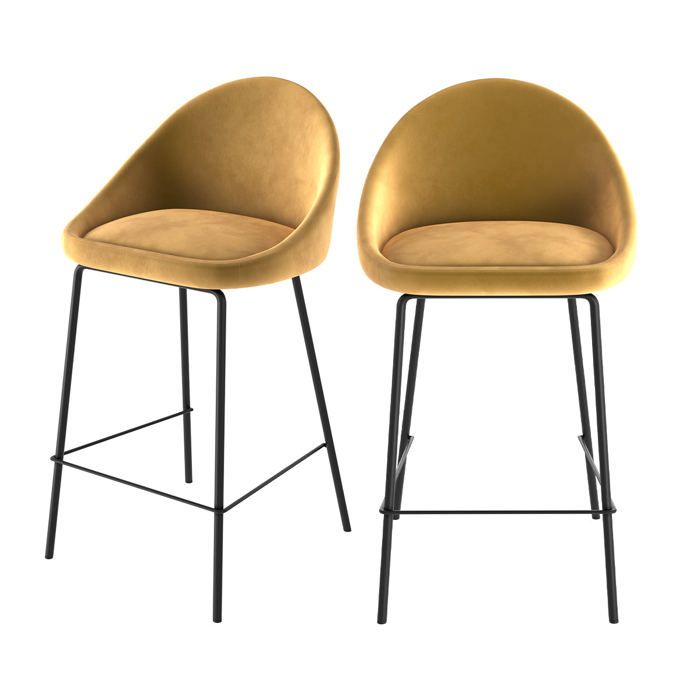 Lot de 2 chaises pour îlot central 65 cm en velours jaune - Misty - Maison Pavane