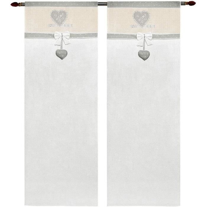 emmevi Lot de 2 rideaux de porte intérieure en tissu lin blanc et 2 tailles shabby chic, modèle 2 dimensions 140 x 290 cm