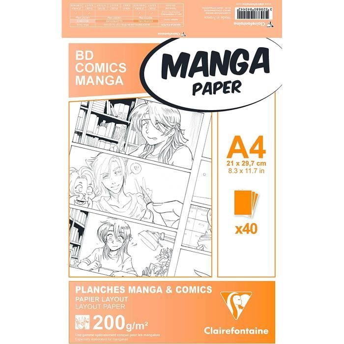 Clairefontaine 94044C étui Manga et Multi-techniques - 40 Feuilles Papier Dessilanc Extra Lisse A4 21x29,7 cm 200g - Papier Uni 219