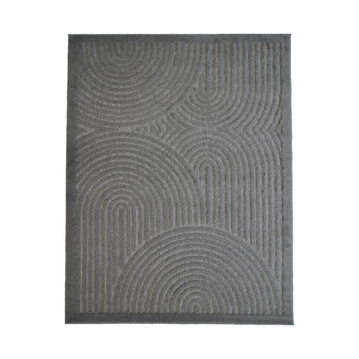 NEW AGE DECO - Tapis pour dehors et dedans motif art déco en relief gris 195x275