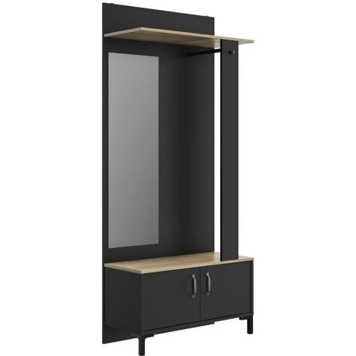 meuble vestiaire noir avec miroir - tousmesmeubles - lyon - 2 portes - contemporain - design - entrée
