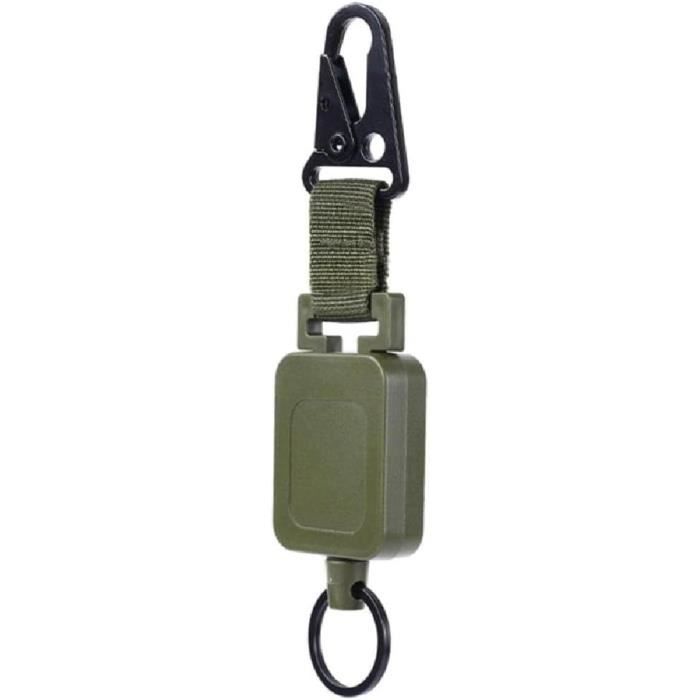 1 Porte-clés Rétractable Extensible – Câble Acier 70 Cm, Mousqueton, Fixation Ceinture/Sac, Noir