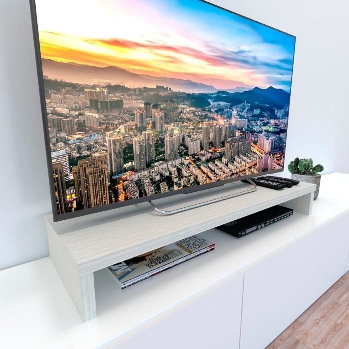 Support Élévateur Tv En Bois Fsc® 90 X 35 X 15 Cm Chêne Stel. Supporte 60 Kg.[m4373