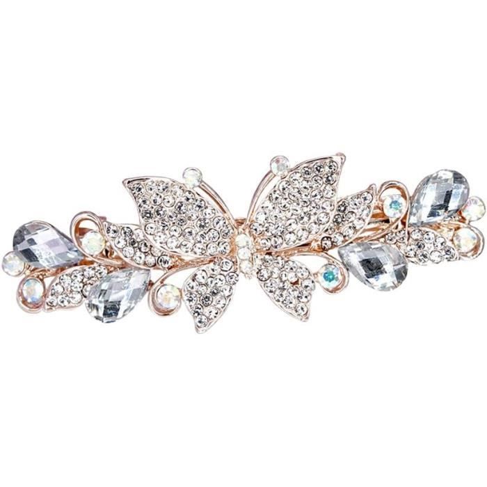 Pinces à Cheveux Papillon Avec Pompon En Cristal Et Strass Dorés - Pince à Cheveux En Métal - Papillon Tendance