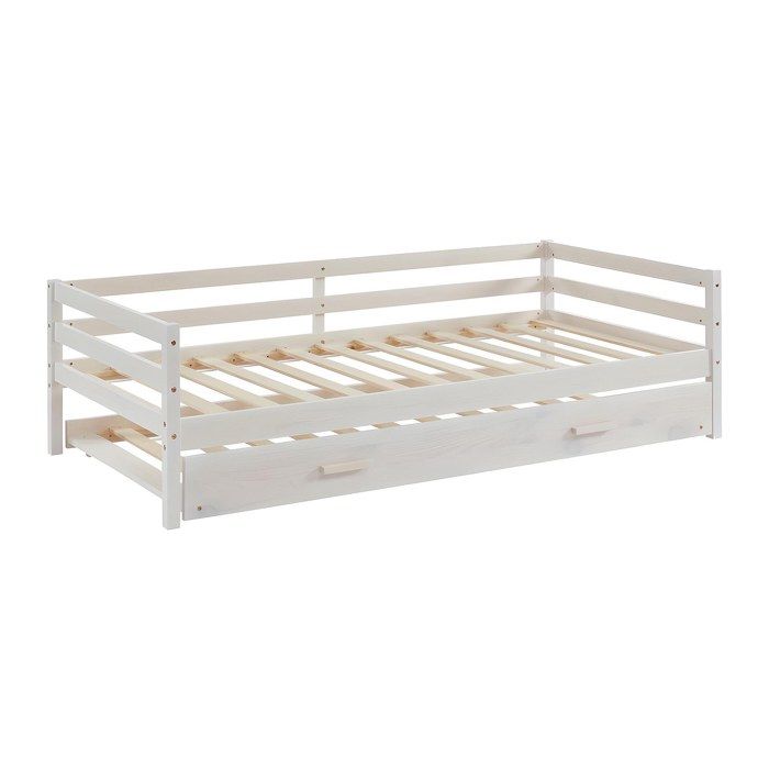 Lit gigogne AEDAN II - 2 x 90 x 190 cm - Pin massif et MDF - Blanchi