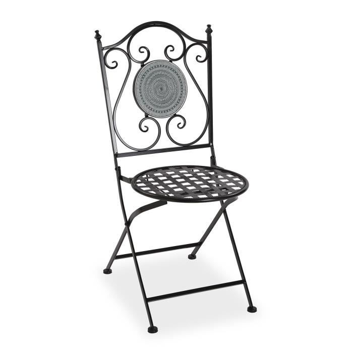 chaise de jardin trumpington - 92 x 50 x 39 cm - motif mosaïque en métal - noir et gris - versa