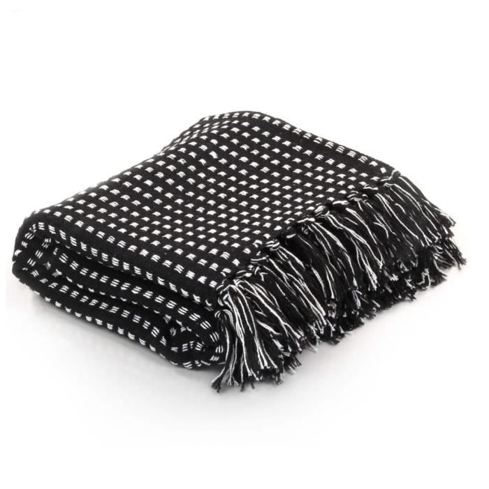 VX - Couverture coton à carreaux 160x210 cm Noir