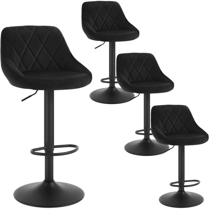 WOLTU 4 x Tabourets de bar siège bien rembourré en velours Hauteur réglable pieds en métal Noir WOLTU 4 x Tabourets de bar siège bien rembourré en velours Hauteur réglable pieds en métal Noir