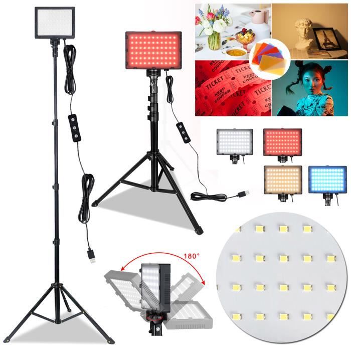 Lumière de caméra YRHOME 2x 66LEDs avec 8 filtres et trépied pour photographie et vidéo