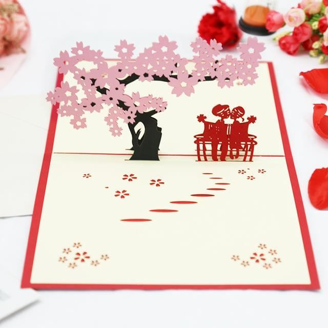 Carte D'invitation,12--Cartes Pop-up 3d Pour Anniversaire, Motif Fleurs De Cerisier, Cartes De