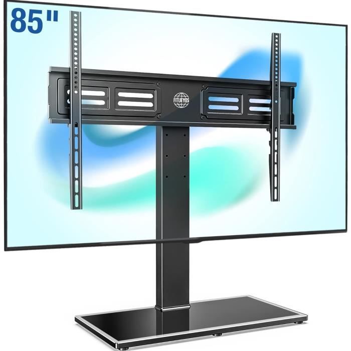 Support TV FITUEYES Pied Réglable 50-85" - Pivotant 80°, Base Verre Trempé - VESA 800x600
