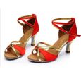 lukcolor Sandale - Nu-Pieds Fille chaussures de danse latine Med Heels Shoes Satin Party Tango Chaussures rouge-1