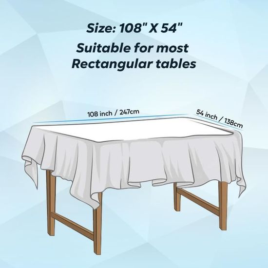 Unique Nappe de table rectangulaire solide en plastique blanc, 54x108 - 1  ea