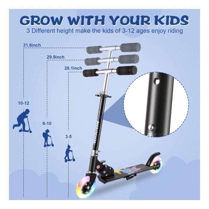 Trottinette Enfant OUUTMEE Pliable - Roues LED, Hauteur Réglable, 110 Lbs Max - Pour 3-8 Ans
