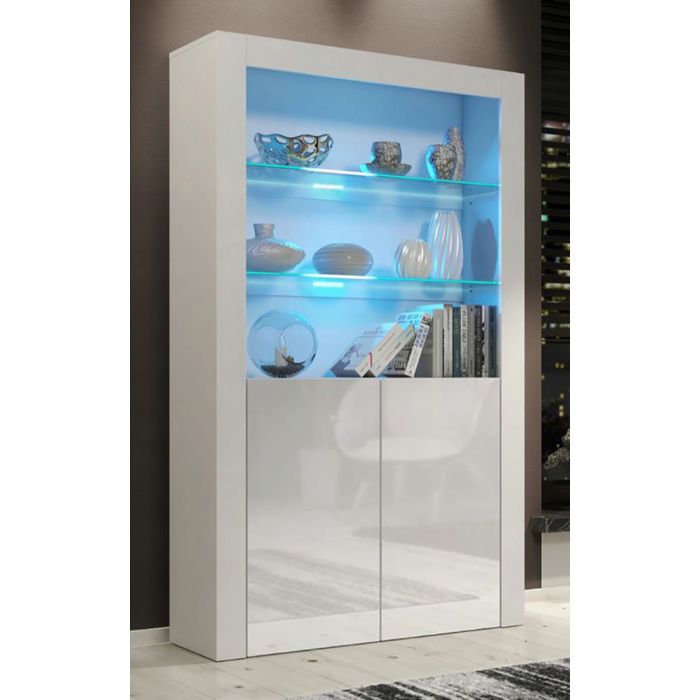 Petit meuble de rangement 1 tiroir et 2 portes blanc laqué - H80 cm