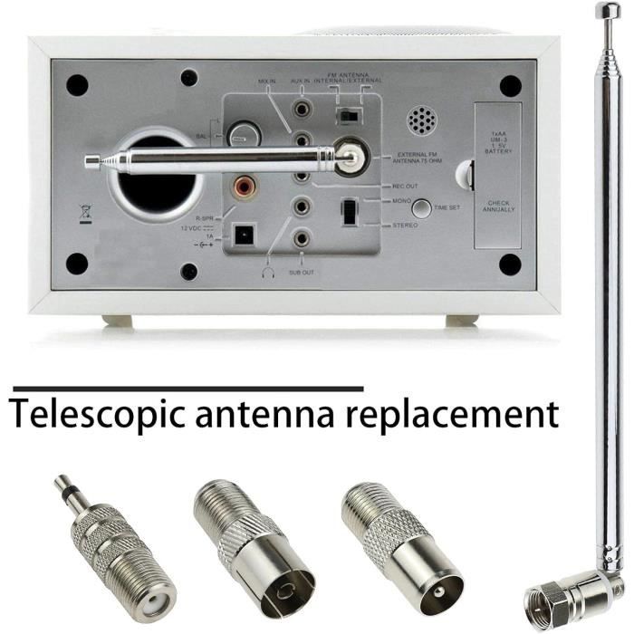Antenne Radio Fm Télescopique 74 Cm 75 Ohm Type F Mâle Connecteur Avec  Adaptateur Pour Radio De Table Hifi Av Récepteur Stér[u1128] - Cdiscount  Auto
