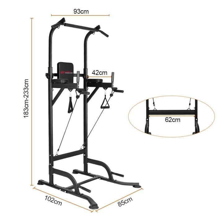 AuraCraft Power Tower Multifonction – Barre De Tractions, Dips, Abdos | Chaise Romaine Réglable Hauteur 165-210 Cm, Charge Max 150 Kg