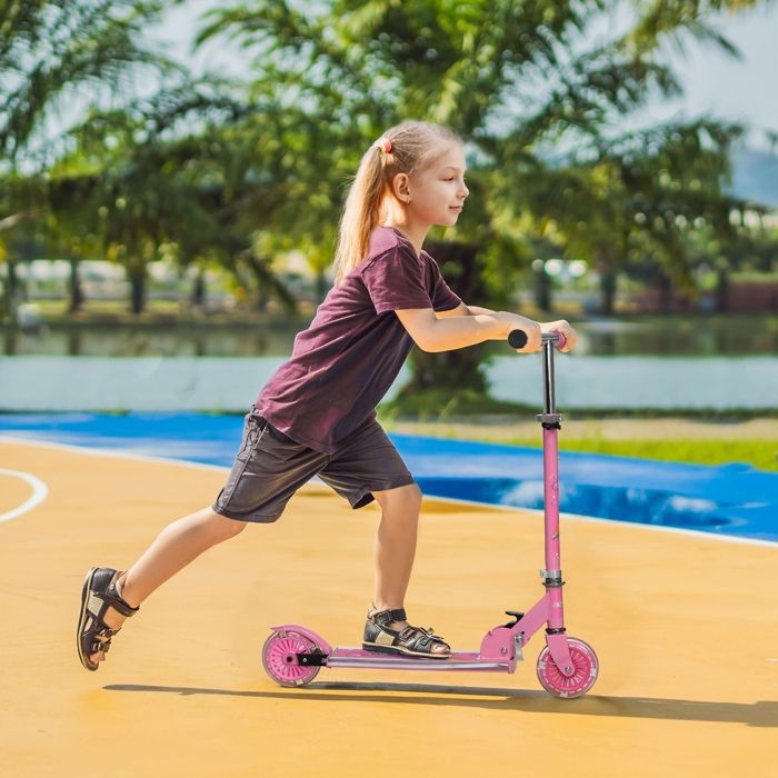 Herefun Trottinette pour Enfants avec Roues Lumineuses à LED, Trottinette Enfant Pliable, Trotinette Enfant, 4 Hauteur Guidon Réglable Scooter pour Garçons et Filles de 3 à 16 Ans (Rose