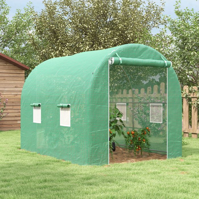 Serre De Jardin Tunnel Outsunny 2x3m - 6m² Avec Porte Et 4 Fenêtres, Acier Galvanisé Vert