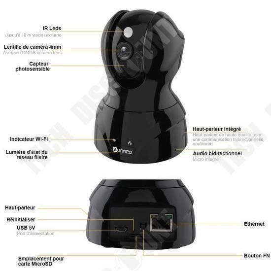 Caméra IP - TECH DISCOUNT - HD WiFi - Audio Bidirectionnel - Détection ...