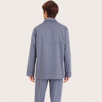 Pyjama long ouvert Popeline Bleu HOMME EMINENCE Chaine et trame 100 coton Label OEKO TEX standard 100 Imprime marine imprime marine Cdiscount Pret a Porter