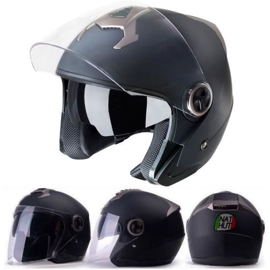 NAT HUT Casque moto jet Double Visière Casque scooter homologué