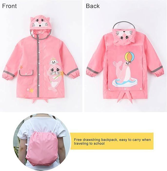Poncho De Pluie Enfant LAT Réutilisable - Imperméable Léger, Capuche, Avec Sac De Transport, Pour 2 à 7 Ans, Jaune Ou Violet