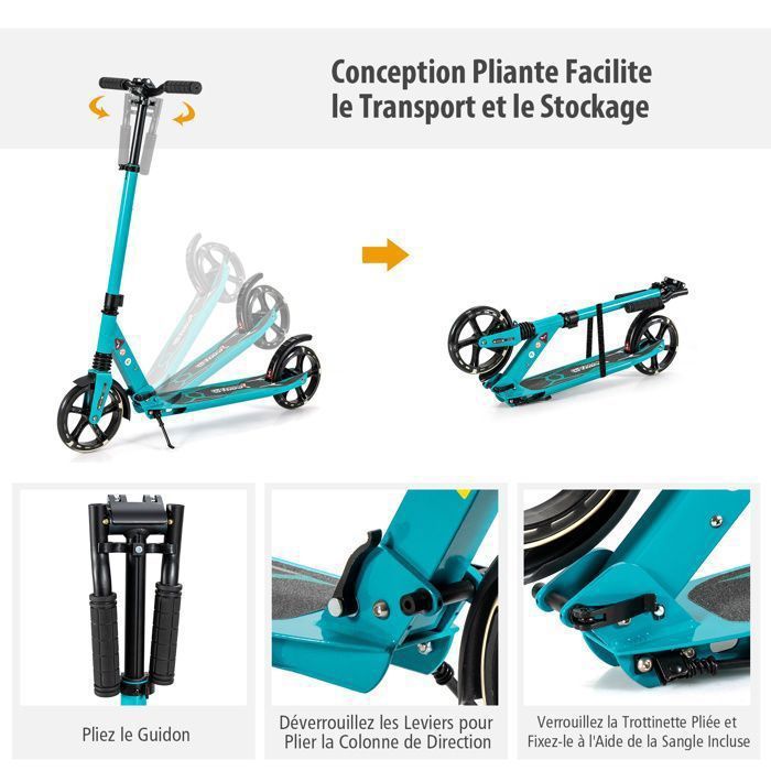 Trottinette Pliable 3 Roues Pour Enfant 2-8 Ans - Avec Lumières LED, Guidon Réglable | Parfaite Pour Balades, Voyages, Camping