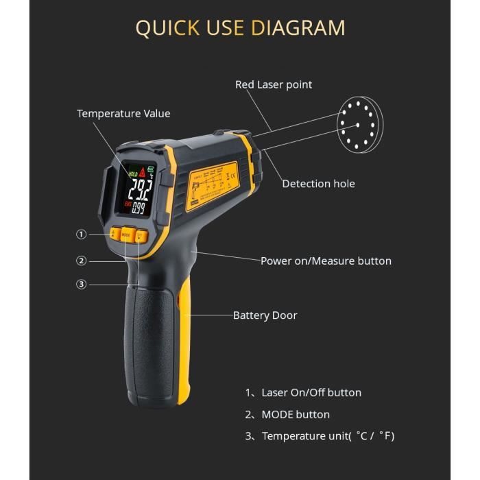 Acheter Thermomètre infrarouge numérique termomètre Laser sans Contact IR  LCD affichage compteur de température pistolet pyromètre Instruments de  température