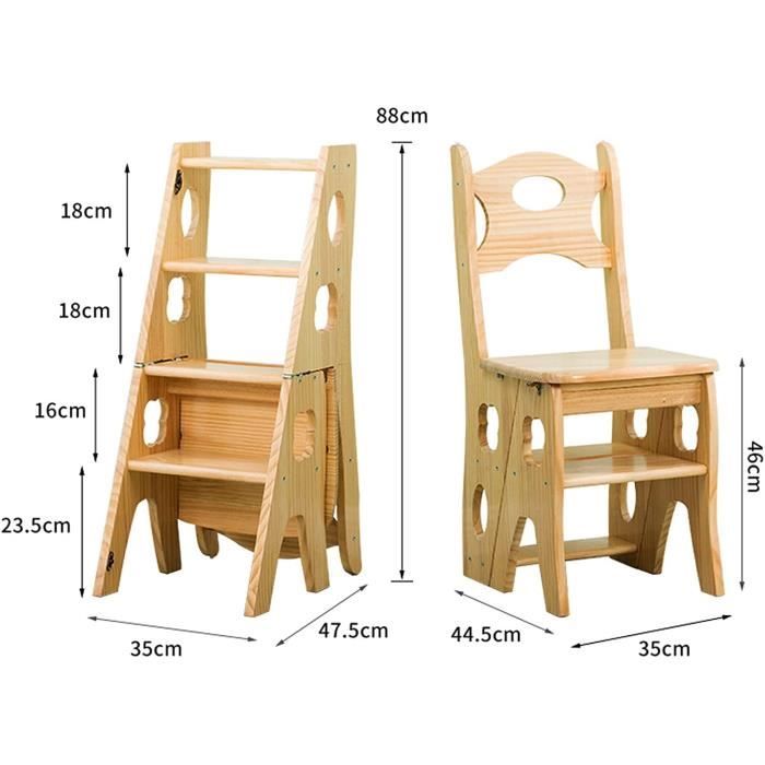 Chaise échelle en bois 4 marches pliable escabeau chaise escabeau chaise  maison cuisine bibliothèque escabeau multifonction pliable étagère échelle  support : : Maison