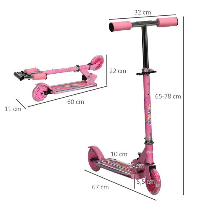 Trottinette lumineuse et pliable Neon Pink